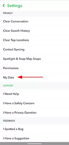 snapchat settings page