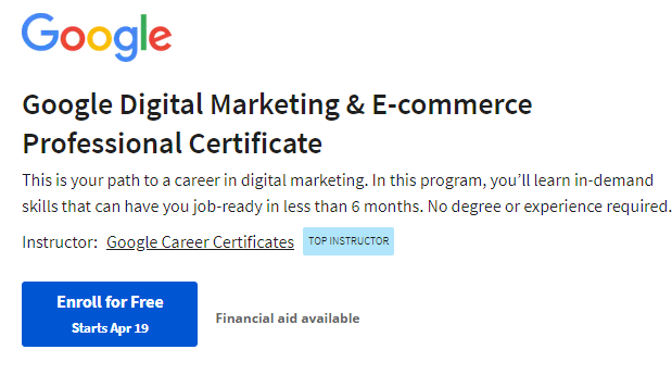 free certificate courses by Google