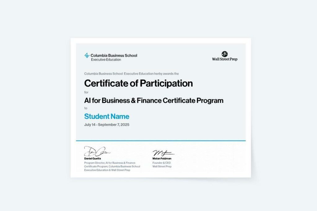 AI for Business and Finance Columbia Business School Executive Education x Wall Street Prep