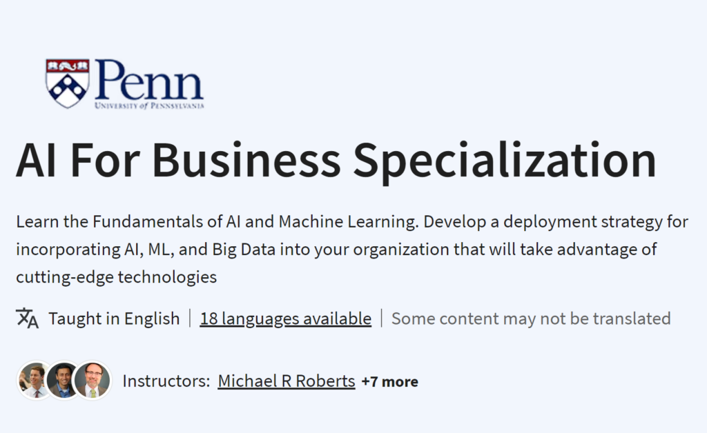 Artificial Intelligence for Business Specialization